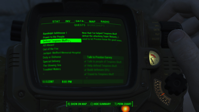 Pip-Boy shows off several trackable tasks.